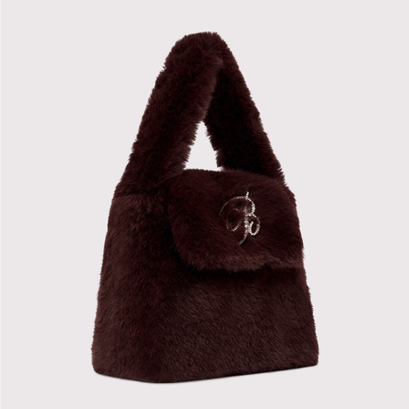 Blumarine faux fur bag with rhinestone logo - Picture 2 of 12